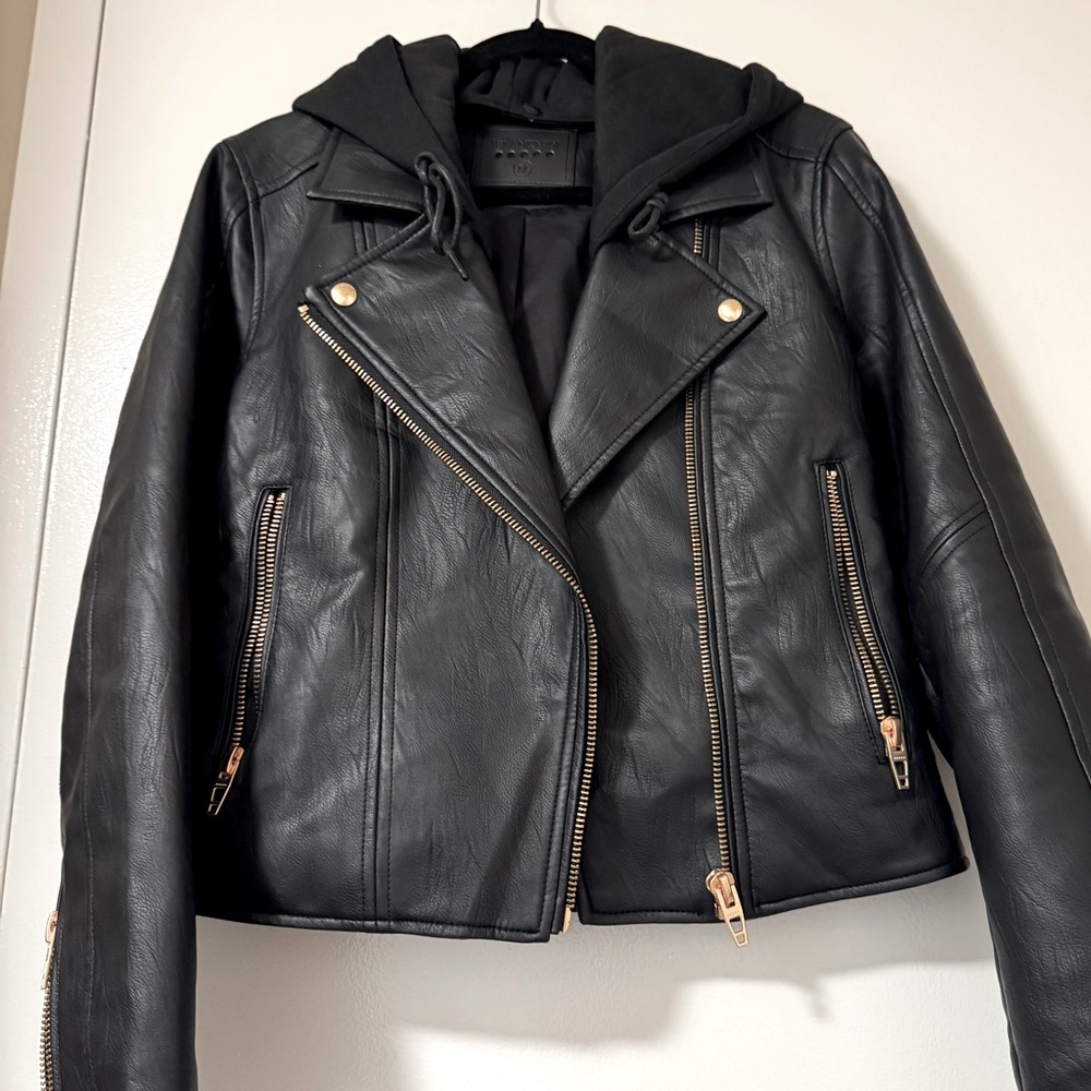 BLANKNYC Vegan Leather Jacket - Black with detachable hood